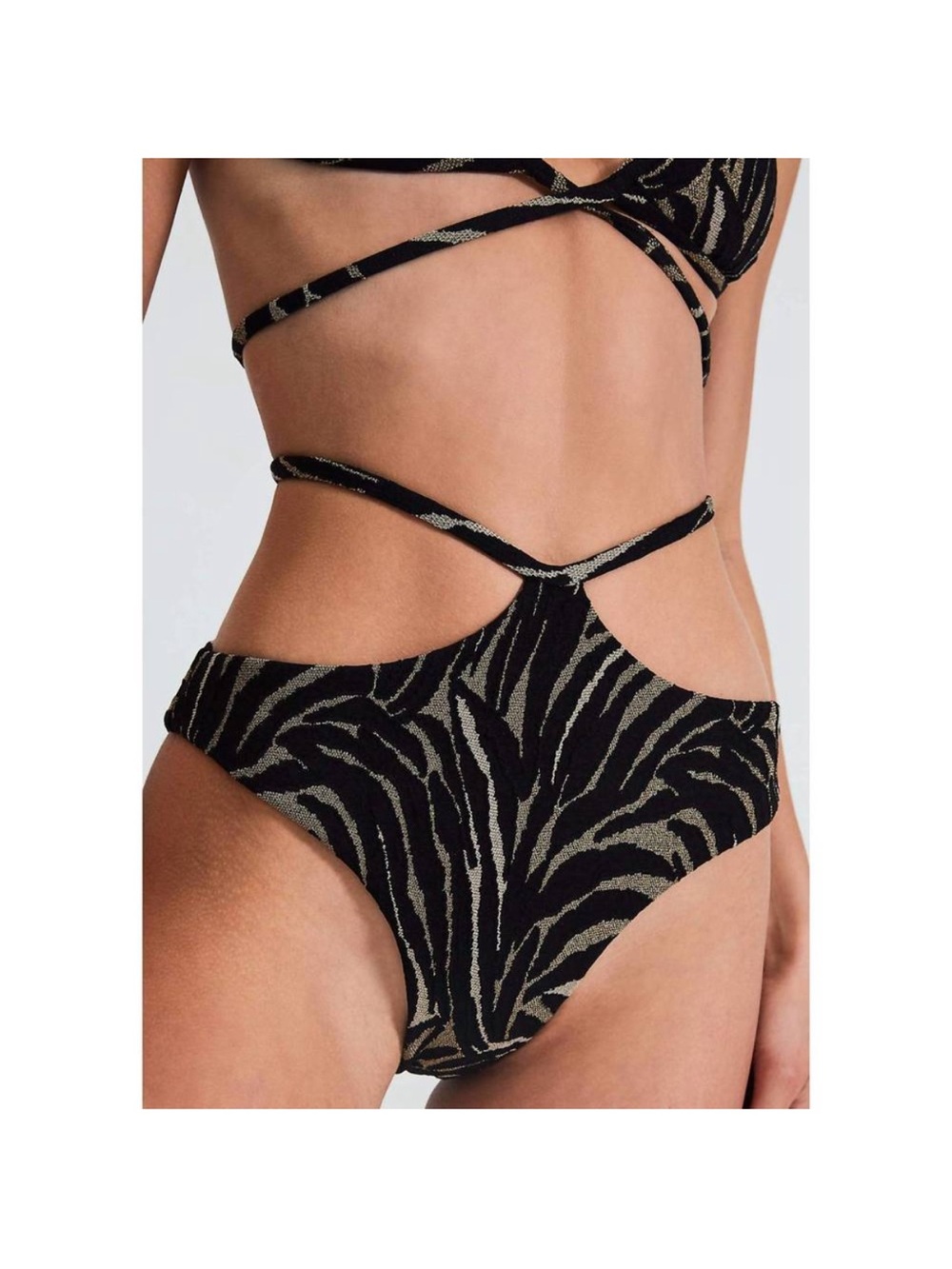 DEVON WINDSOR Black & Gold Zebra-Print Cutout Bikini